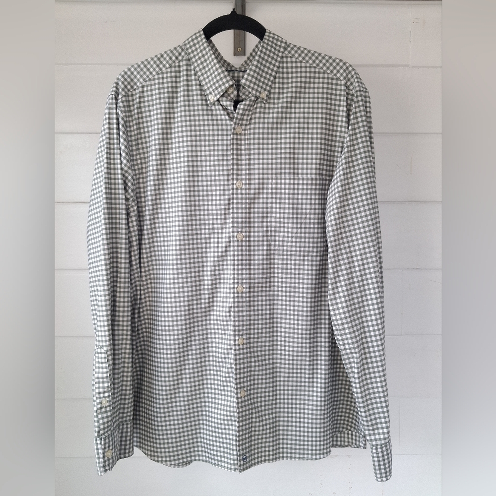 ​Vineyard Vines On-The-Go Shirt Men L Green Gingham brrr Performance Stretch OTG